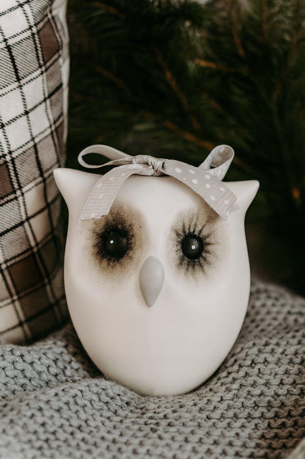 Kleine Witte Gipsen Uil - Geluksdecoratie voor op tafel