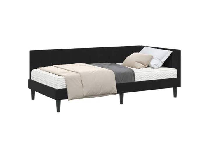 PUGYNBK Eckbett mit Matratze, 2 Stück, schwarzer Samt Massivholz, mittelfester Schaumstoff, Schlafsofa, platzsparend, modernes Schlafzimmer