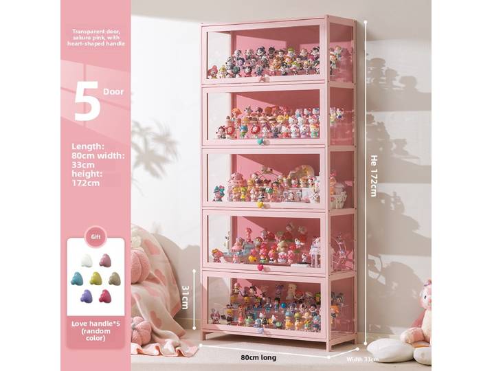 Vitrine stable en verre rose, anti-poussière, pour figurines et objets de collection
