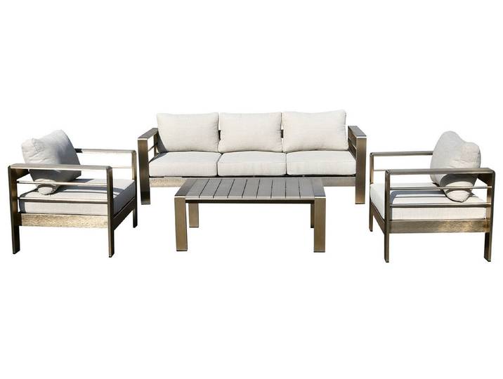 TPFGarden Gartenlounge-Set SOLIHULL, (Gartenmöbel Set - Sitzgruppe 4-teilig aus gebürstetem Aluminium, Tischplatte und Armlehnen aus Kunstholz dunkelgrau), (1x 3-sitzer Sofa, 2x Sessel, 1x Tisch, Kissenstärke Sitz 12 cm)