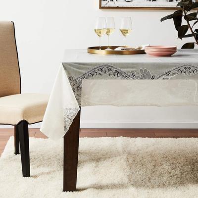 Violet Linen Vinyl Lace Battenberg embossed Floral Pattern Tablecloth