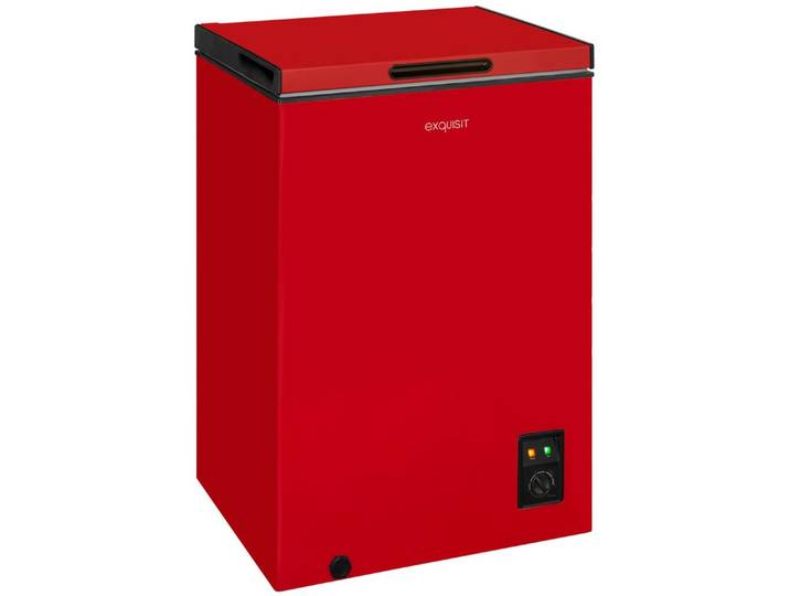 exquisit Gefriertruhe GT100-050E rot, 54,5 cm breit, 99 l, 4*-Gefriertruhe mit ergonomischer Griffmulde – bequem zu öffnen
