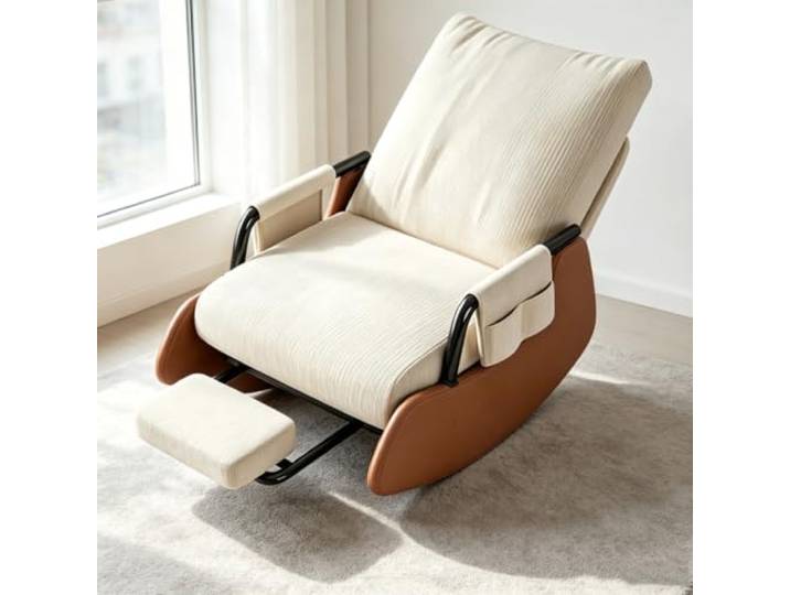 Schaukelsessel Modern mit Praktischer Seitentasche Wohnzimmersessel mit harmonischer Wippfunktion und durchdachter Seitenaufbewahrung.