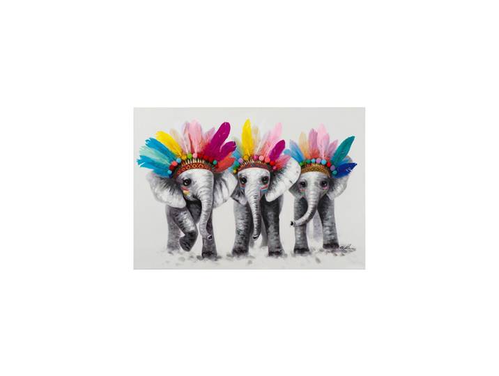 Handbemalter 3D-Kunstdruck „Elephants with Feathers“ 70 x 100 cm Multicolor Crea Collection