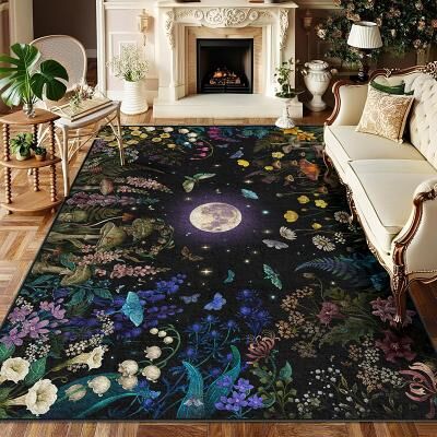 LightInthebox Full Moon Floral and Mushroom Area Rug with Botanical and Mystical Garden Design Luxurious and Durable Decor for Elegant Spaces by Episodic Drawing