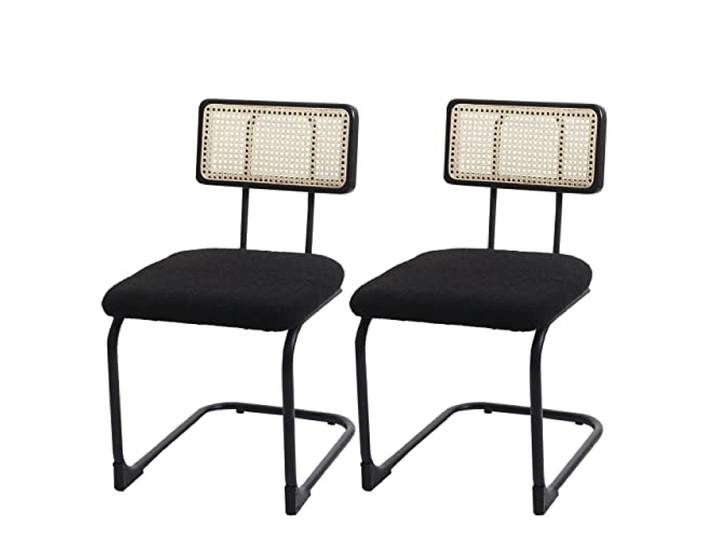 Mendler 2er-Set Freischwinger-Stuhl HWC-K88 Holz - Stoff/Textil schwarz Stuhl, Lehnstuhl, Rattan, Metall, Bouclé