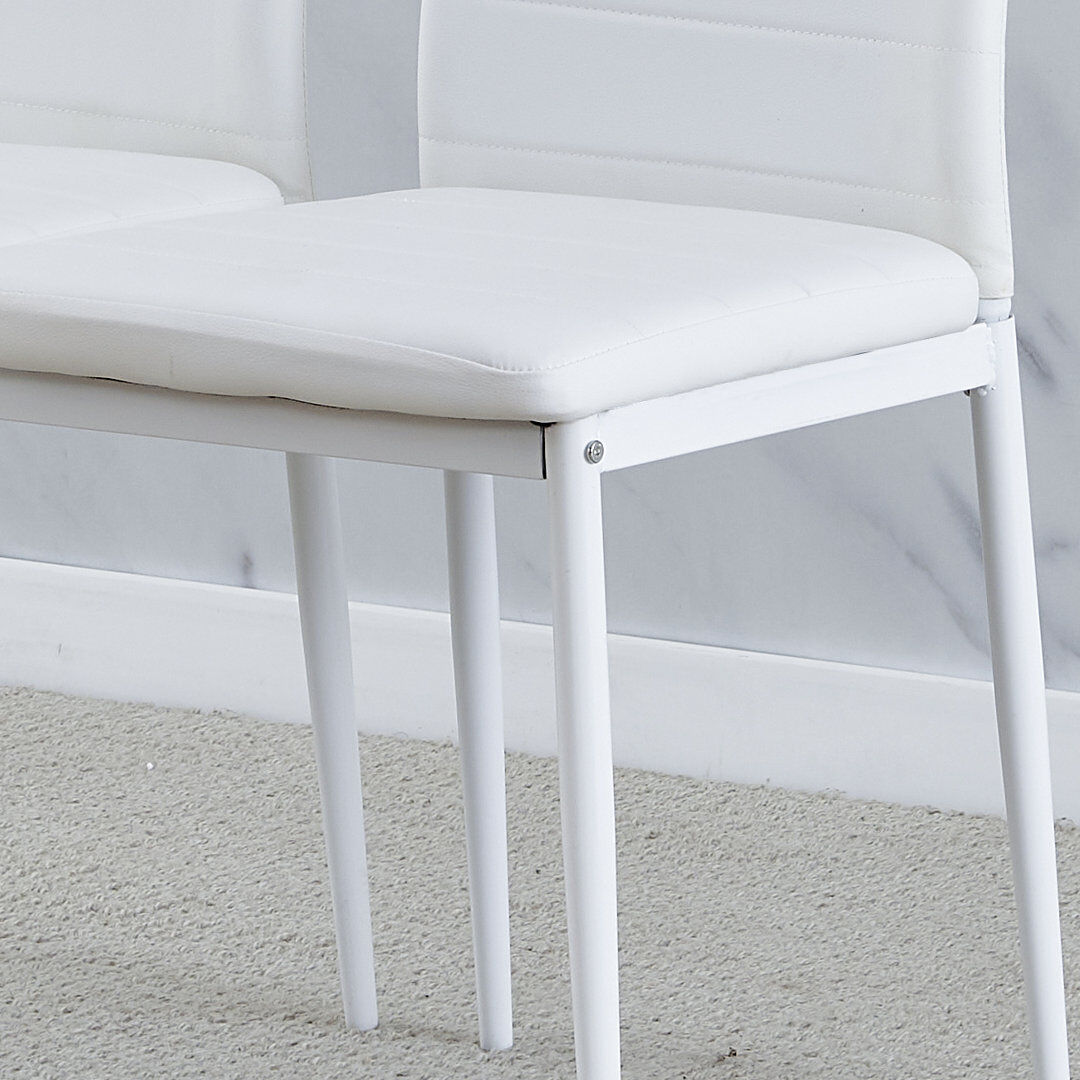 17 Stories Dining Set White Line Leather Chairs#2