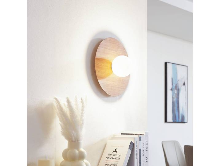 Wandleuchte Zain Lindby, dimmbar, Holz hell, für Flurbereich, Metall, Modern