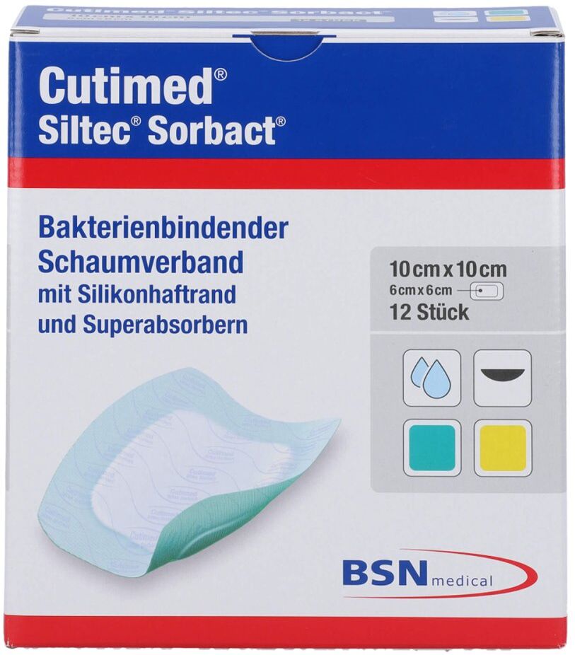 Cutimed Siltec Sorbact Pu-verb.10x10 cm 12stk