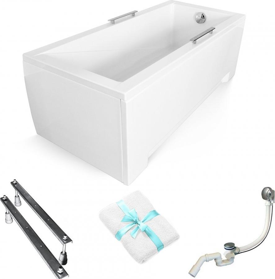 Aqua For You | Besco Badewanne - 130 x 70 Cm - Weiß - Antibakterielle Beschichtung - Automatischer Siphon - Kratzfestigkeit - mit Verkleidung