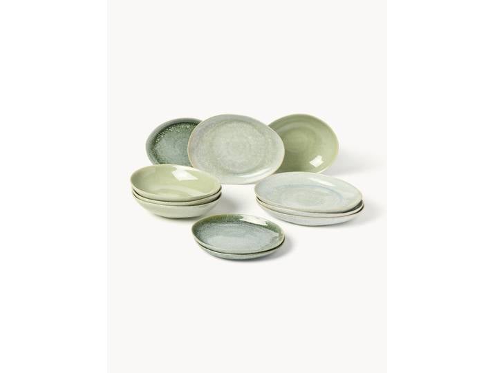 Handgefertigtes Geschirr-Set Macey in organischer Form, 4 Personen, 12er-Set