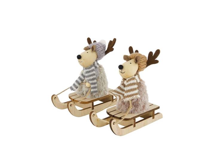 Weihnachtsfigur CHALET CHALET Renntier Leander auf Schlitten Weihnachtsdeko , braun (grau), B:5,5cm H:12cm, Dekofiguren, Weihnachtsfigur