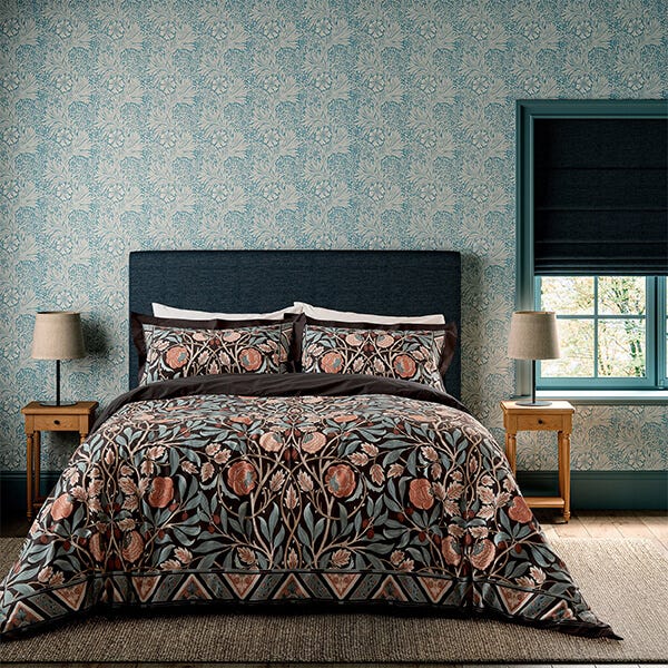 Morris & Co for V&A; Olive & Rose Duvet Cover Set Indigo & Blush