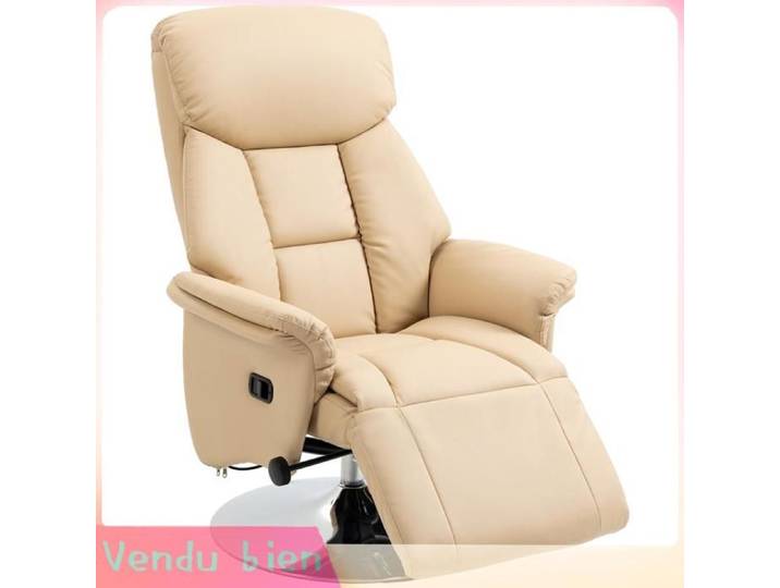LIA Fauteuil inclinable pivotant acier chromé PU beige