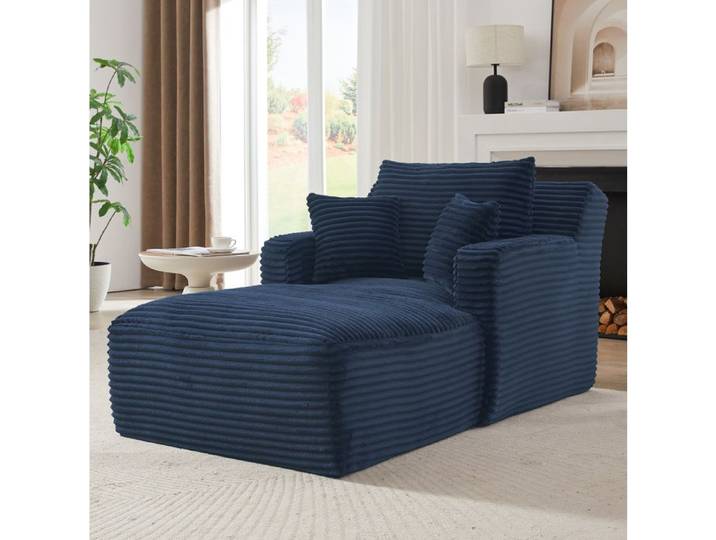 Méridienne convertible en velours côtelé bleu fauteuil relax sans montage