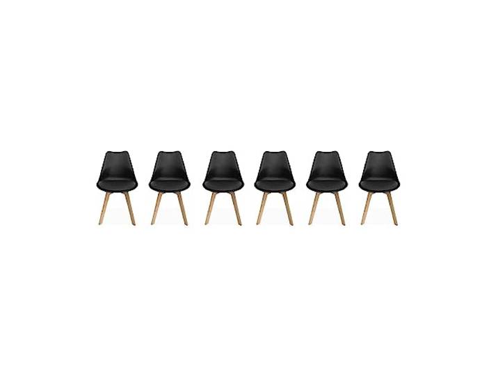 6er Set Skandinavische Stühle Nils, Schwarz, Beine aus Buchenholz, 1 Sitzplatz