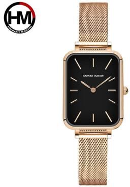 Uplift Essentials Elegant Square Mesh Strap Watch rose Gold Black