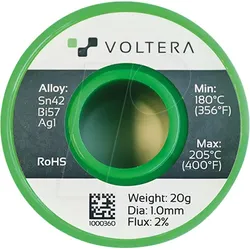 VOLTERA 1000360 - Voltera Lötzinn bleifrei mit Bismut- und Silberanteil, Ø 1,0 mm,