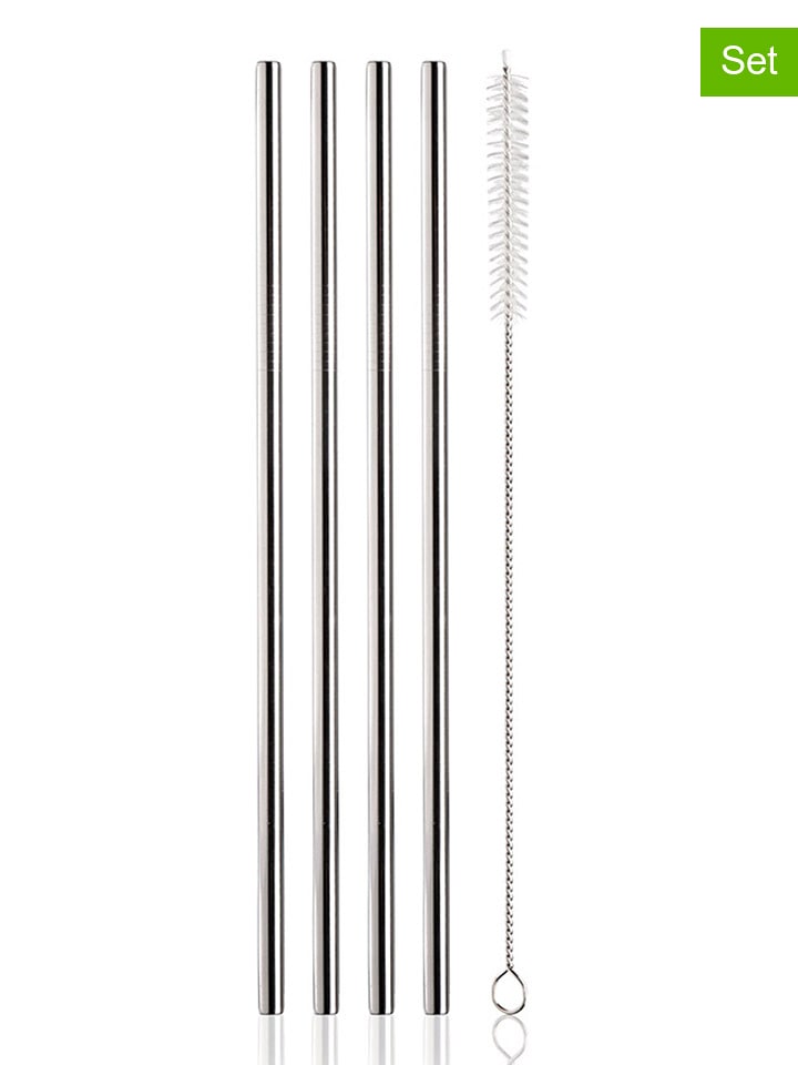 Vacu Vin 4er-Set: Strohhalme in Silber - (L)25 cm - onesize