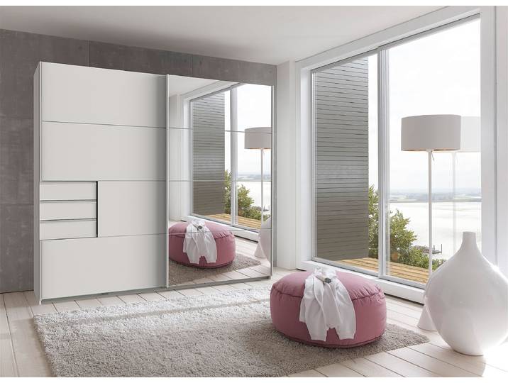 Schwebetürenschrank Saigon - Spiegel 225cm Weiß/Weiß Weiß