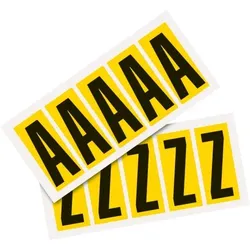 Aufkleber I Kombipackung Buchstabe A-Z, gelb/schwarz, Folie, SH 75mm, 38x88mm, 5 je Buchst./PAK