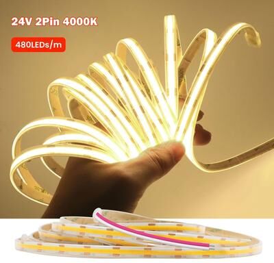 Uplift Picks IP67 Waterproof COB LED Strip Light 480LED m 12V 24V Dimmable Tape 24 V 2 Pin (natural) 17m