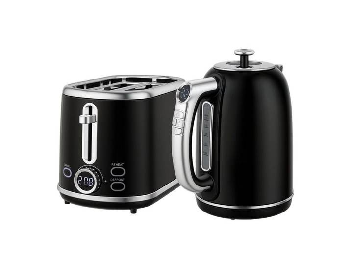 FELIXLEO Frühstücks-Set Wasserkocher Toaster Set 1,7L 2200W LED Retro Design Memory Schwarz (1-tlg)
