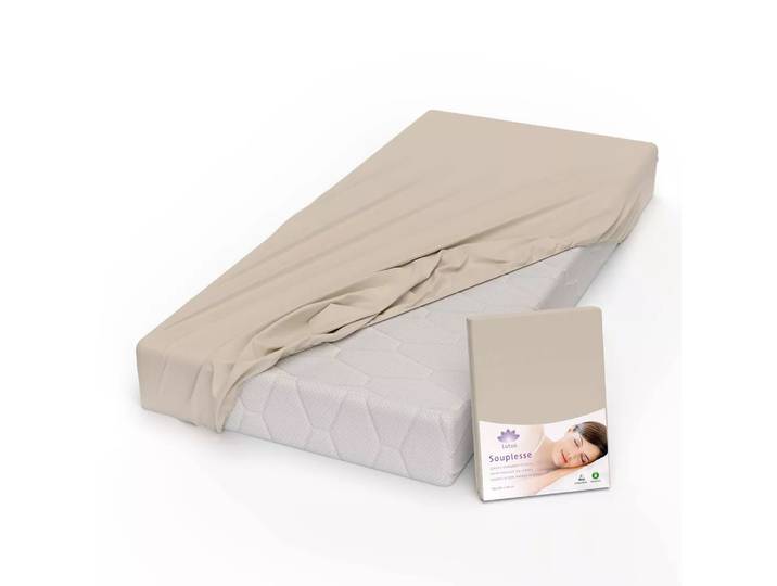 Lotus Bettwaren - Lotus Jersey Fixleintuch Souplesse, Souplesse Jersey Fixleintuch, 200 x 220 cm, Sand