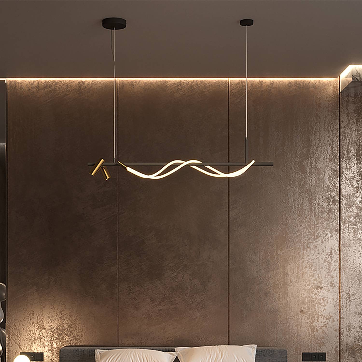 Maytoni Tau LED hanglamp zwart/goud met warm wit licht, H x B x D: 180 x 18 x 140 cm
