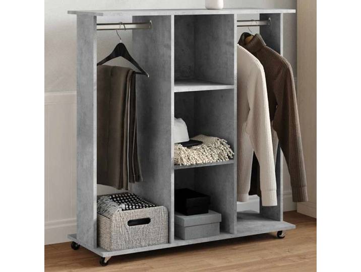 Garde robe avec roues gris béton 102x38x110cm bois d ingénierie