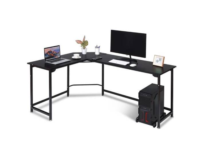 GIANTEX Bureau Informatique en Forme L avec Support de CPU Bureau d'ordinateur en Bois et Fer pour maison bureau 168x48x74CM