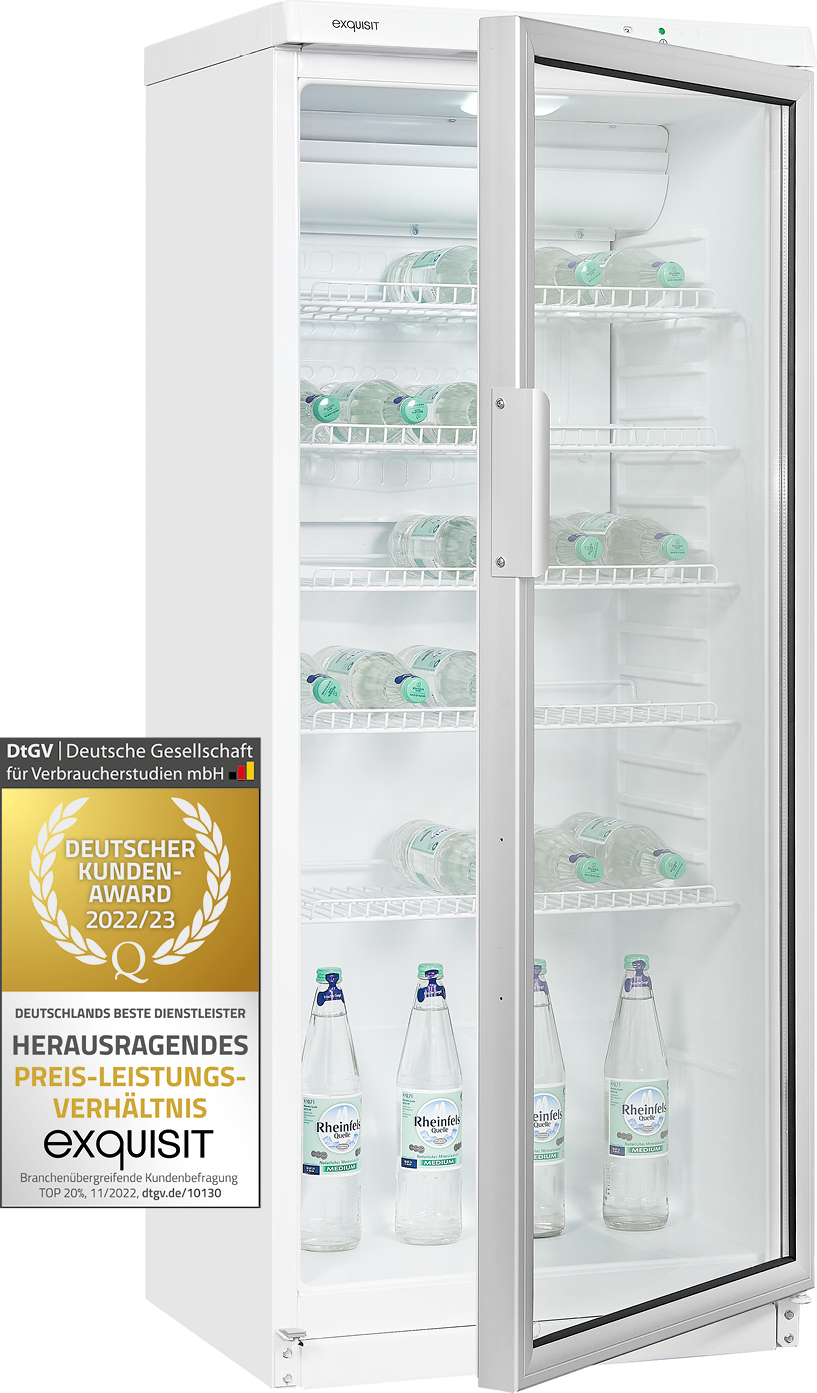Exquisit Glastürkühlschrank GKS290-GT-280E weiss | 290 l Nutzinhalt | Weiß