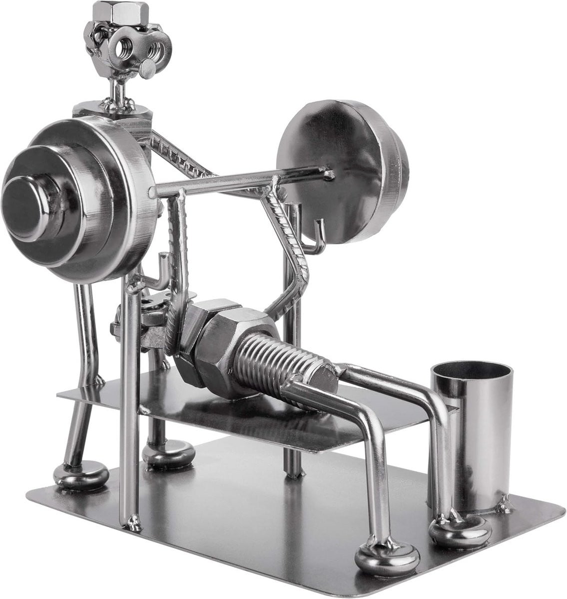 Metaalfiguur Bodybuilder met Pennenhouder - Handgemaakt Decoratief Cadeau voor Sportliefhebbers en Atletiek