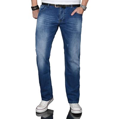Regular-fit-Jeans ALESSANDRO SALVARINI "ASJulio", Herren, Gr. W33L34, Länge 34, blau (as, 063, mittelblau), Denim/Jeans, Obermaterial: 100% Baumwolle, Destroyed-Effekte, leichte Abriebeffekte, Jeans, mit geradem Bein