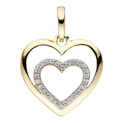 Herzanhänger JOBO "Anhänger Herz", gelb (gelbgold 375), Schmuckanhänger, Damen, Gelbgold 375, 375 Gold bicolor mit Zirkonia