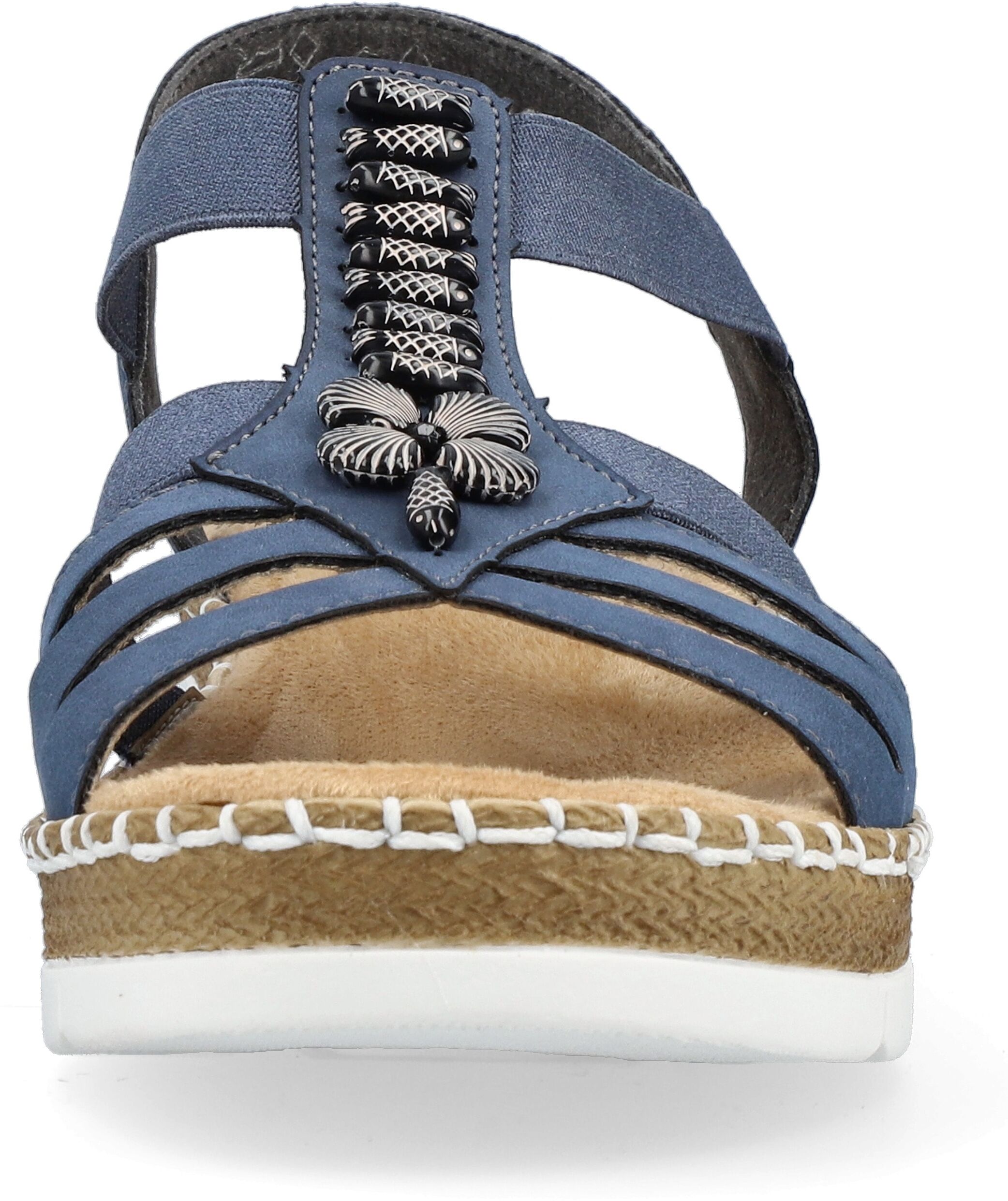 Riemchensandale RIEKER, Damen, Gr. 40, blau (jeansblau), Lederimitat, Schuhe Riemchensandale, Sommerschuh, Sandalette, Keilabsatz, mit modischen Schmuckelementen jeansblau 40