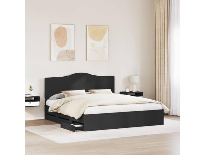 SKTQYQO Bettgestell, schwarz, 180 x 200 cm, aus technischem Holz Modernes Design, klare Linien, integrierter Behälter, zeitgenössisches Zimmer