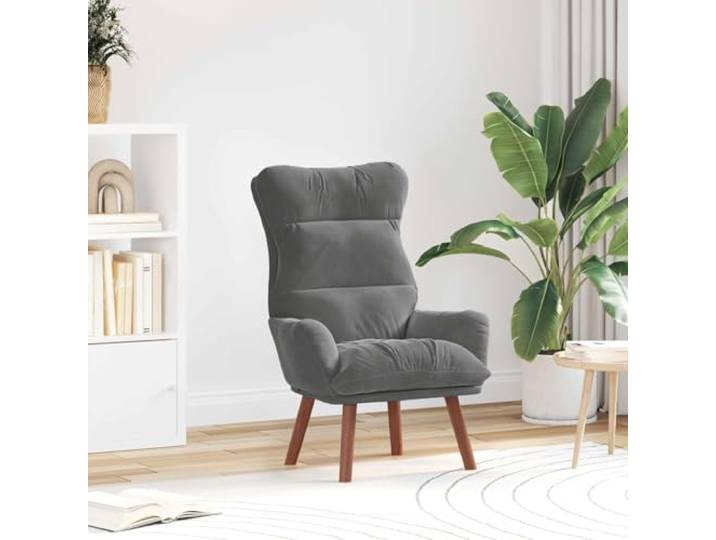 Relaxsessel Dunkelgrau Samt mit Gummibaum-Beinen, Moderner Polstersessel Weicher Samtbezug, ergonomische Form, stabile Gummibaum-Beine, Polyester-Polsterung, pflegeleichte Oberfläche