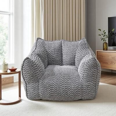 Modern Chenille Bean Bag Sofa Chair with High Resilience Foam, Square Lazy Floor Lounge Seat with Armrests & Handle