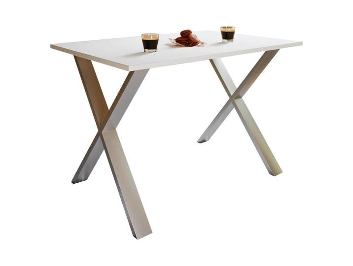 Mid.you Esstisch, Silber, Weiß, Metall, X-Form, 80x76x140 cm, Esszimmer, Tische, Esstische
