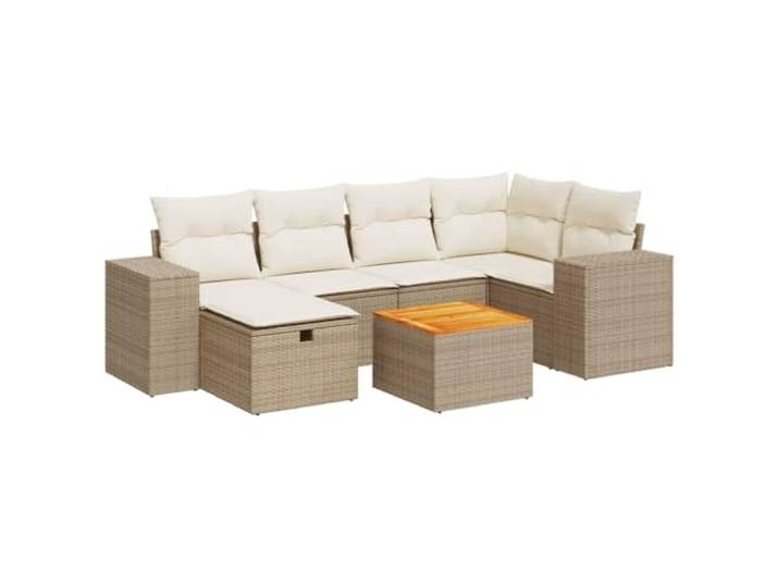 vidaXL 7-delige Loungeset met kussens poly rattan beige, buiten bankstel, tuin lounge instelling, tuin hoekbankstel, tuin lounge set, bank voor tuin