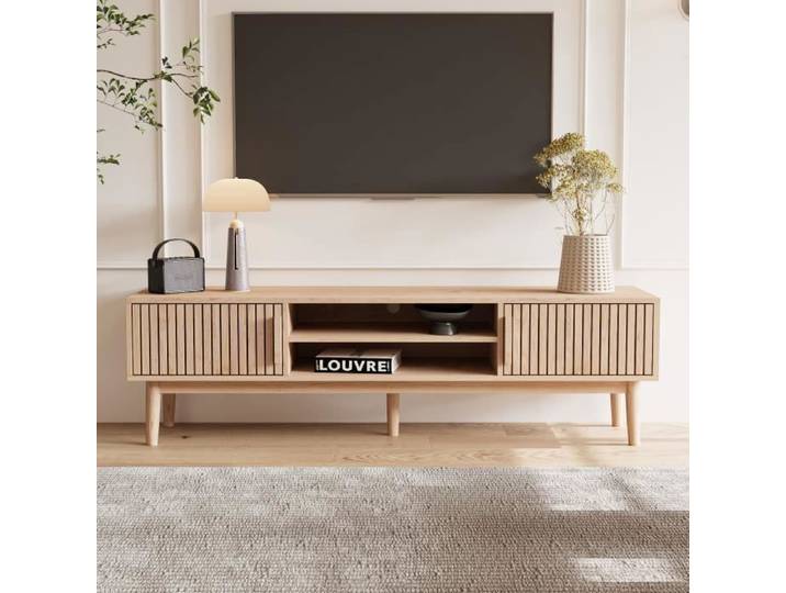 Meuble TV - DREAMMESPACE - 150x40x48cm - 2 portes - Bois - Design contemporain