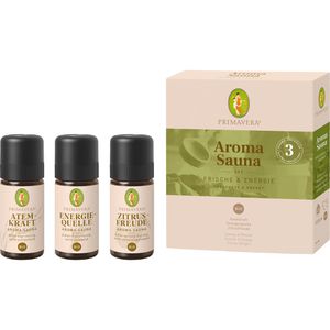 Primavera Saunaaufguss Frische & Energie Aroma Set, Konzentrat, Duftset mit ätherischen Ölen, 3 x 10 ml