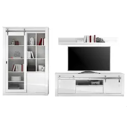 WOHNWAND weiß Hochglanz 349 cm 3-teilig, Wohnkombination mit Soft-Close