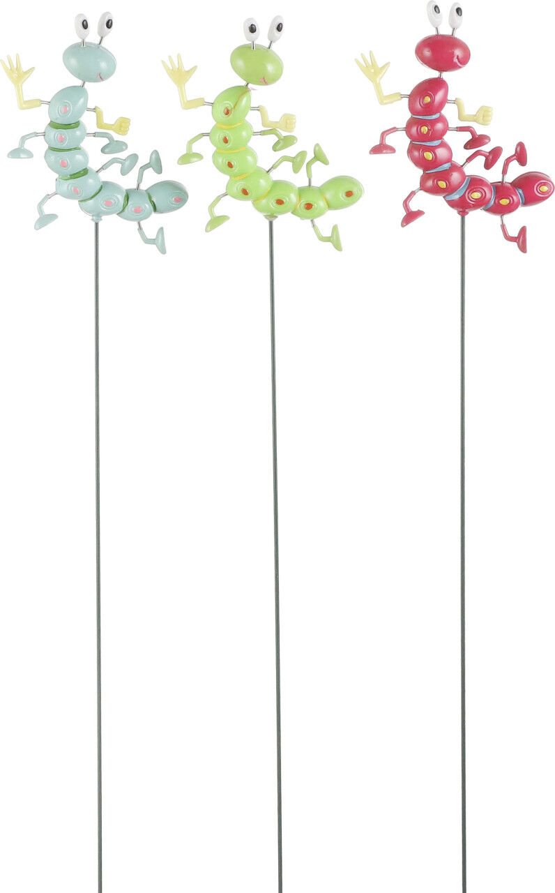 Mica Decorations Mica Gartenstecker Raupe blau rosa grün 11 x 2 x 67 cm