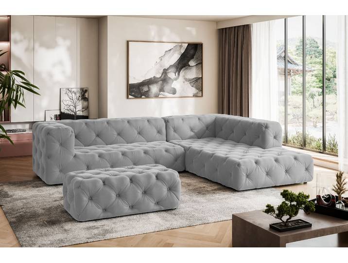 Ecksofa HOME AFFAIRE FOLLINA , grau, B:325cm H:71cm T:228cm, 100% Polyester, Sofas, Ecksofa, L-Form, mit klassischer Chesterfield-Knopfheftung