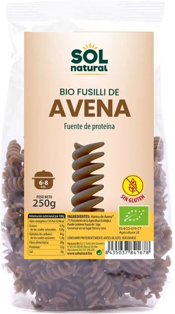 Sol Natural Fusilli De Aveia Sem Glúten Bio 250g