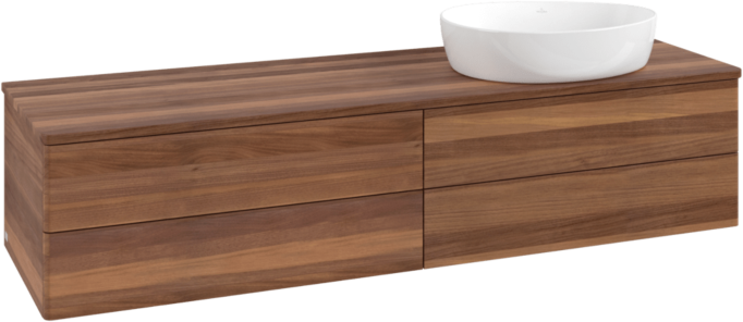 Villeroy und Boch Antao Waschtisch-Unterschrank L27012HM mit Beleuchtung, 160x36x50cm, Waschbeckenplattenfarbe warm walnut, warm walnut
