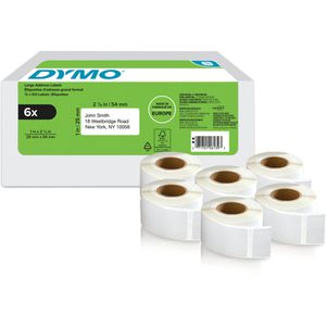 Dymo-Etiketten 2177564, 11352, S0722520, weiß, 25 x 54mm, 500 Rücksende-Etiketten, 6 Rollen