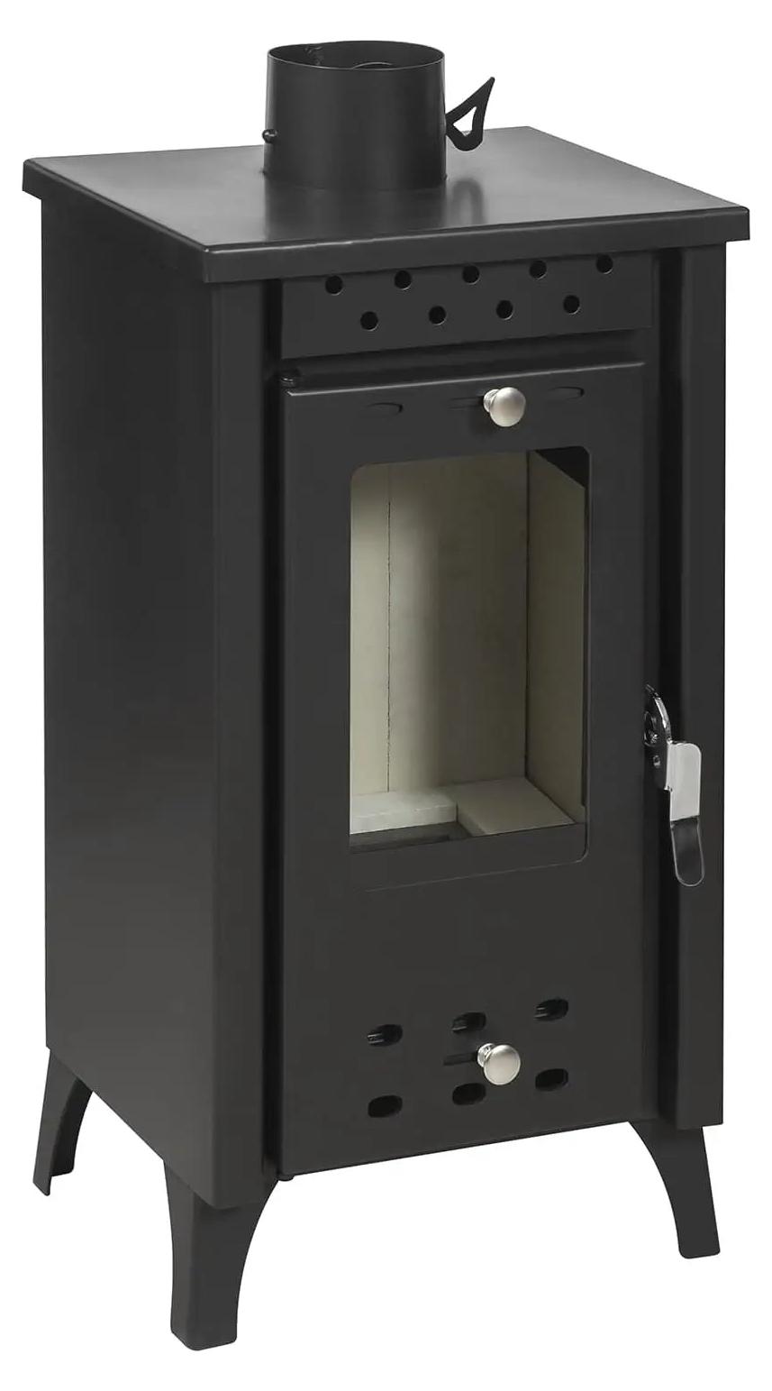 Kleiner Holzofen schmal 7,7 kW - Kaminofen mit Sichtscheibe, Schamotte & Stahl, bis 85 m² Wohnfläche - Gekas MG 100